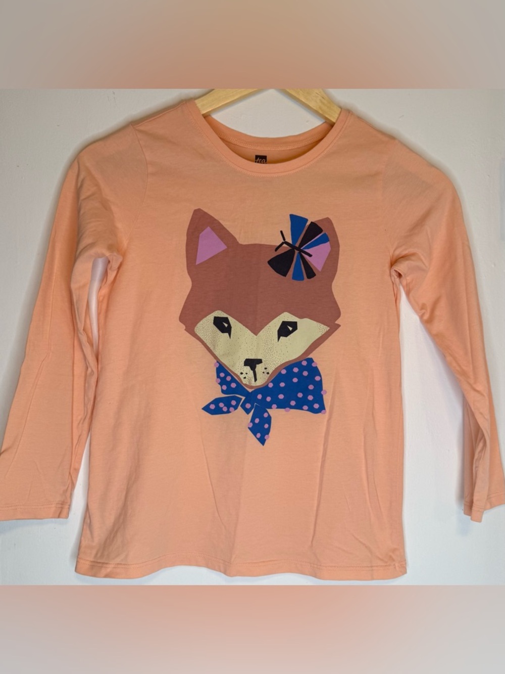 Tea Collection Girls Fox Graphic Long Sleeve Shirt Size 10 Like New